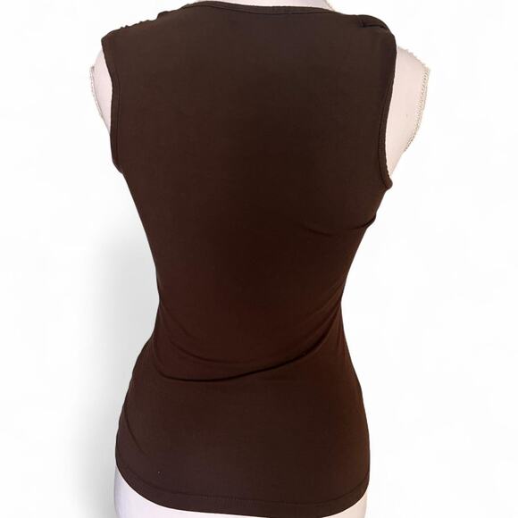 Morgan de Toi Paris Y2K Brown Rhinestone Logo Stretch Top Size XS France - Picture 5 of 8